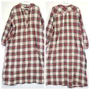 Vintage L.L. Bean Plaid Flannel Cotton Button Maxi Dress 2X